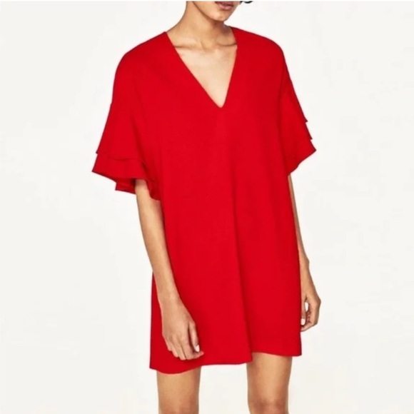 🔵ZARA Like New Red V-Neck Dress - Picture 7 of 11